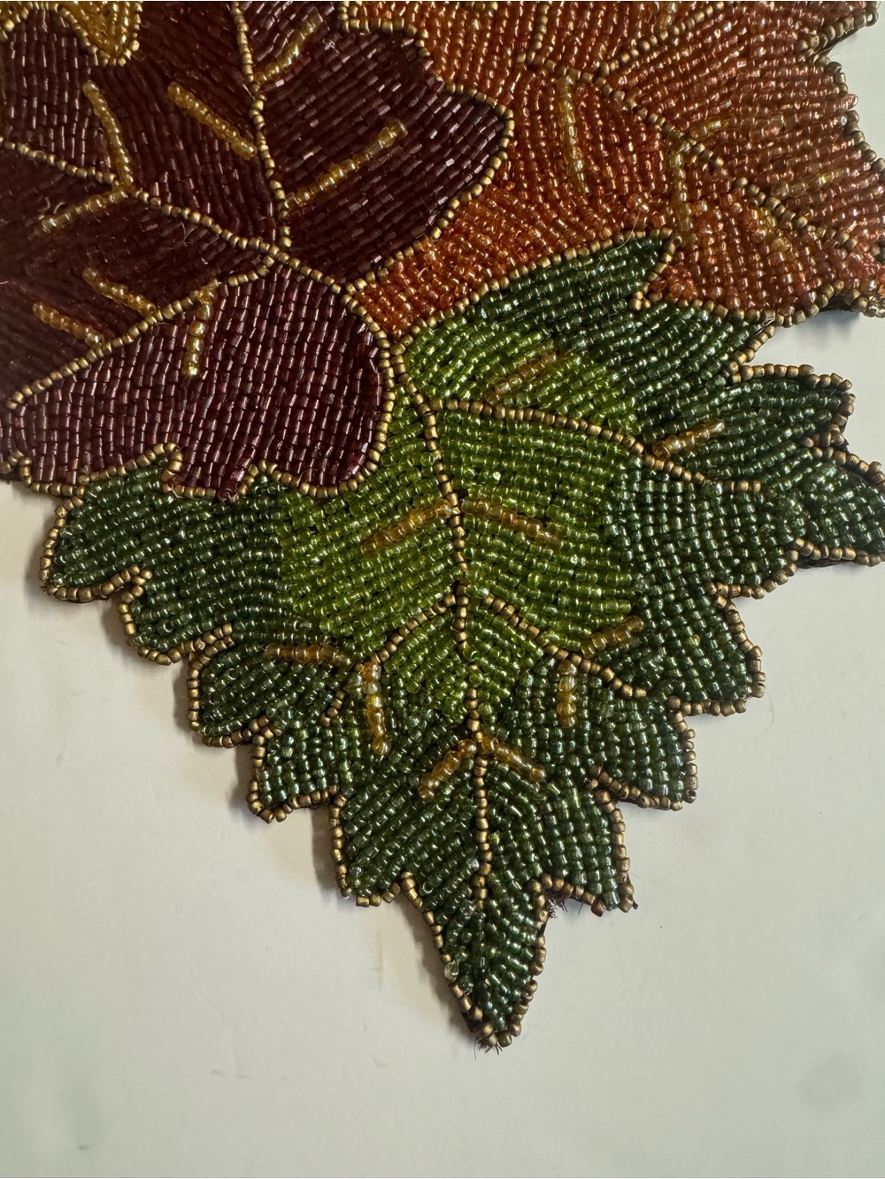 Pier 1 Imports Discontinued Heavily Beaded Green/Plum/Brown/Orange Table Runner - Picture 2 of 12